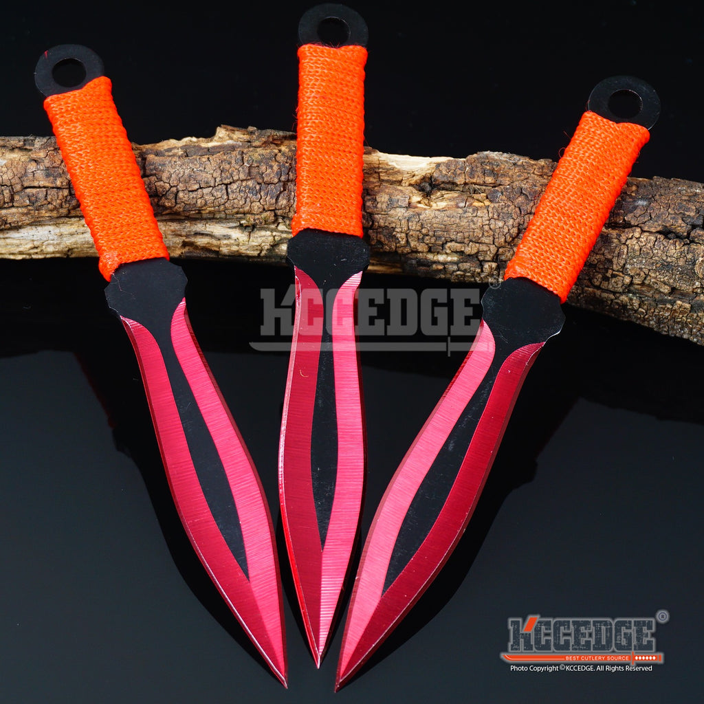 Ninja Throwing Knife Set of 3 Skulls Design Red, Orange, Green