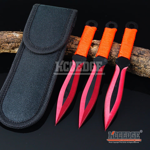 3PC 6.5 Double Edged BLACK Technicolor NINJA KUNAI KNIFE SET OUTDOOR