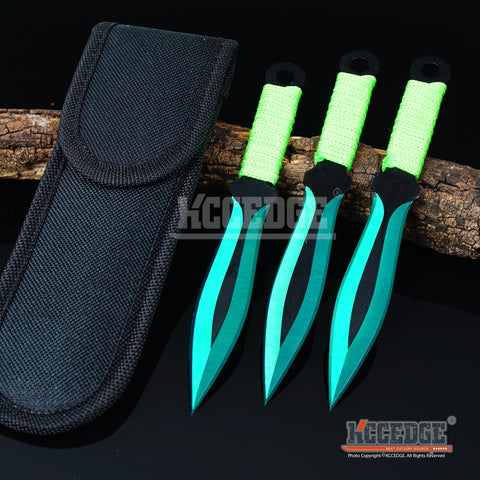 3PC 6.5" Ninja Kunai Biohazard Tactical Technicolor Throwing Knife Set w/ Sheath