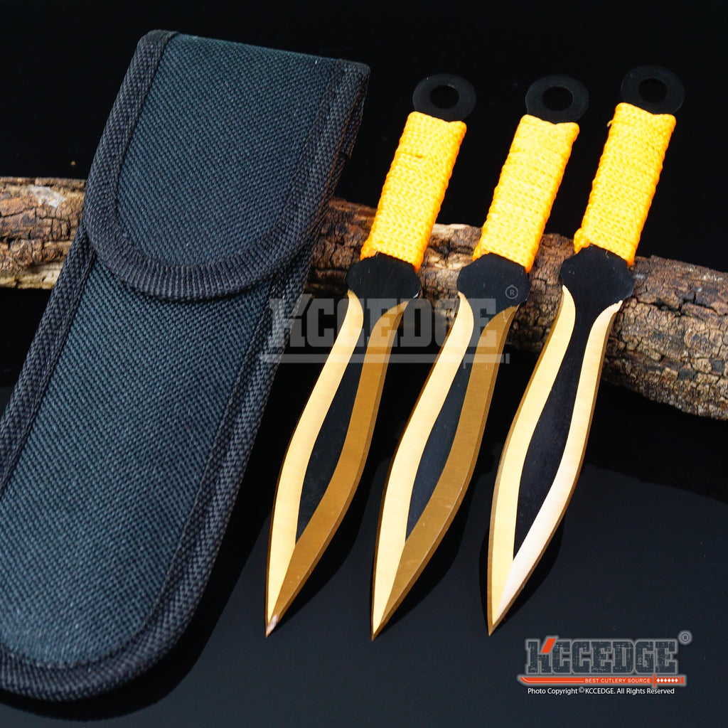 3 COLOR 3PC 7.25 TACTICAL RESCUE Knife SET NINJA KUNAI Hunting +Sheath