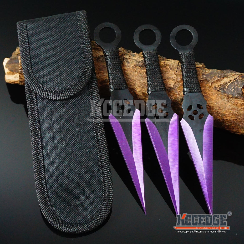 3 COLOR 3PC 7.25 TACTICAL RESCUE Knife SET NINJA KUNAI Hunting +Sheath