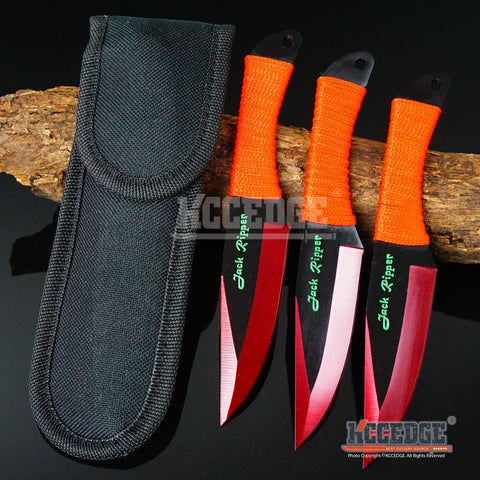 3PC 6.75" Jack Ripper Combat Throwing Knife Set w/Sheath Ninja Kunai Technicolor