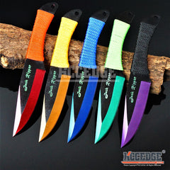 3PC 6.75" Jack Ripper Combat Throwing Knife Set w/Sheath Ninja Kunai Technicolor