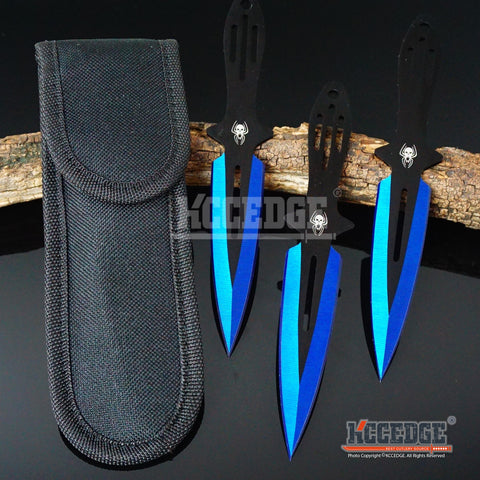 3PC 6.5" Combat Spider Thrower Technicolor Outdoor Throwing Knife Set w/Sheath