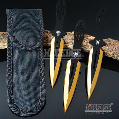 3PC 6.5" Combat Spider Thrower Technicolor Outdoor Throwing Knife Set w/Sheath
