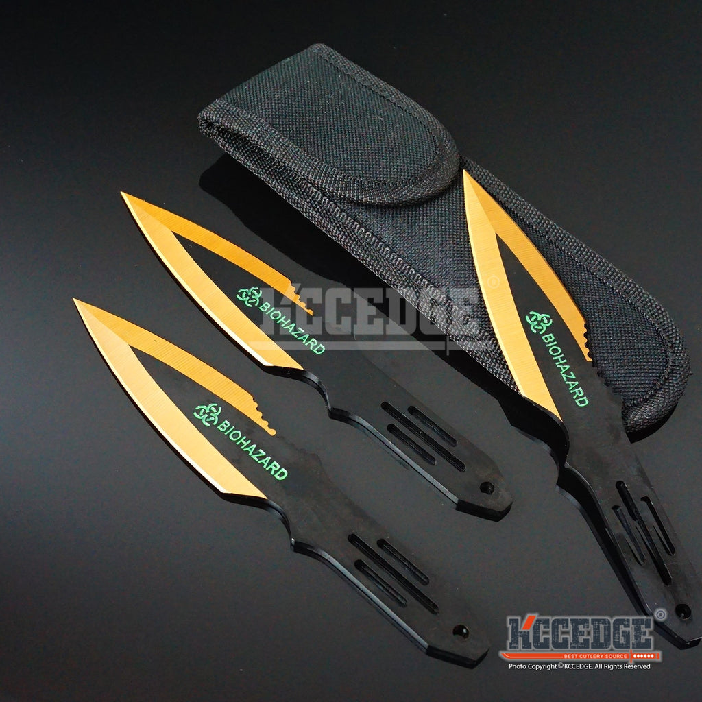 3 Piece Biohazard Dual Toned Leaf Blade Throwing Knives