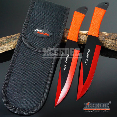2PC 9" Jack Ripper High Impact Throwing Knife Set with Sheath Ninja Kunai Combat Technicolor Sharp Throwers Outdoor Throwing 5 COLORS TO CHOOSE