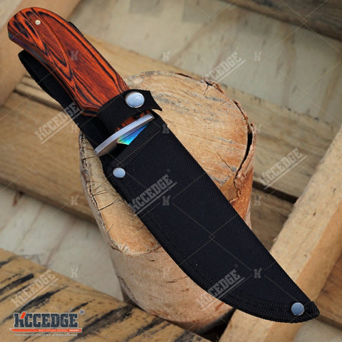 CLASSIC 10" FIXED BLADE HUNTING KNIFE Wooden Handle SURVIVAL BOWIE STYLE w/ Sheath