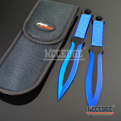 2PC 9" SUPER SHARP Tip Point Throwing Knife Set with Sheath Ninja Kunai Combat Technicolor High Impact Throwers Outdoor Nylon Cord Wrapped Handles w/ Finger Hole