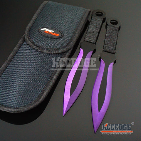 2PC 9" SUPER SHARP Tip Point Throwing Knife Set with Sheath Ninja Kunai Combat Technicolor High Impact Throwers Outdoor Nylon Cord Wrapped Handles w/ Finger Hole