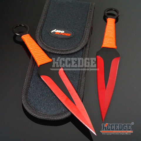 2PC 9" SUPER SHARP TIP BLADE Throwing Knife Set Double Edged Blade w/Sheath Tactical Technicolor Outdoor Throwers Cord Wrapped Handles w/ Finger Hole
