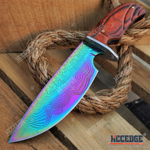 10" FULL TANG HUNTING KNIFE Wooden Handle SURVIVAL BOWIE STYLE w/ Sheath