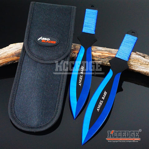 2PC 9" ANGEL BABY Extremely Sharp Throwing Knife Set Double Edged Blade Sharp Tip Point w/Sheath Survival Technicolor Outdoor Throwers Cord Wrapped Handles