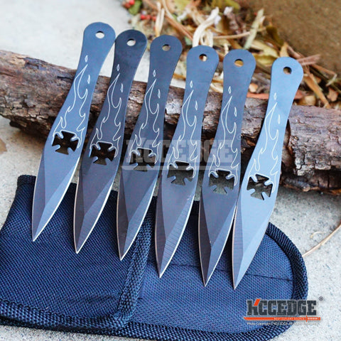 6pc SET Kunai 5.5 SPIDER Throwing Knives NINJA Black DAGGER Hunting W/  Case