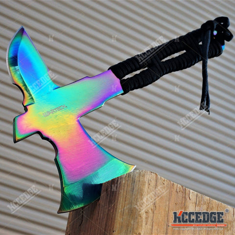 8" FIXED BLADE OUTDOOR THROWING AXE Tactical Battle Hatchet Hunting Survival Axe W/ Paracord Wrapped Handle