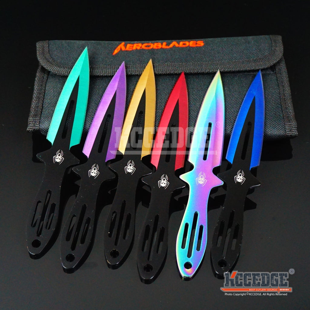 6pc SET 5.5 Black Kunai Throwing Knives Ninja Knife Fixed Blade Dagger  w/Sheath