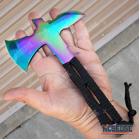 8" FIXED BLADE OUTDOOR THROWING AXE Tactical Battle Hatchet Hunting Survival Axe W/ Paracord Wrapped Handle