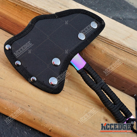 8" FIXED BLADE OUTDOOR THROWING AXE Tactical Battle Hatchet Hunting Survival Axe W/ Paracord Wrapped Handle