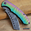 Image of 8 RAINBOW BUCKSHOT CLEAVER FOLDING KNIFE SHAVER STYLE DAMASCUS ETCHED POCKET KNIFE