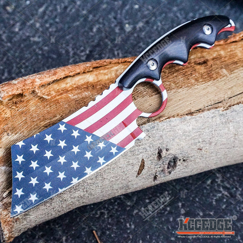 3PC COMBO FIXED US FLAG CLEAVER + BLACK Mini CLEAVER + "We The People" Knife