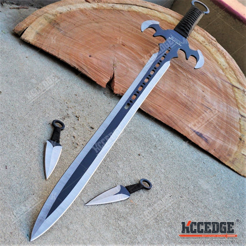 29.75" HERO EDGE FANTASY SWORD + 2 Throwing Knives DUAL BLADE Technicolor KATANA