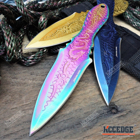 3PC 6.5" Dragon Etched Throwing Knife Set with Sheath Ninja Kunai Combat Sharp Throwers Outdoor Throwing 3 TYPES TO CHOOSE
