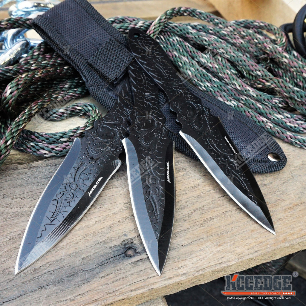 3PCS 6 INCH SKULL THROWING KNIVES SET Ninja Kunai Throwing Knife Full Tang  Ninja Weapons Throwing Knives