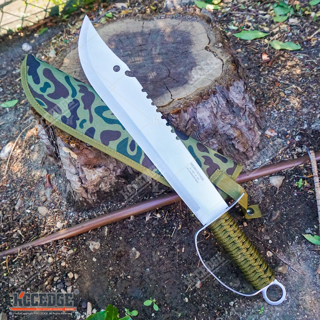 24 Hunting Survival Sawback Military Full Tang Machete Fixed Blade Knife