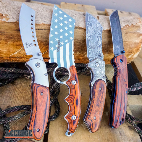 4PC US Flag FIXED CLEAVER + Damascus Cleaver + SHAVER CLEAVER + Tanto CLEAVER