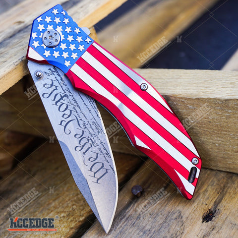 US FLAG OUTDOOR CAMPING 9" POCKET FOLDING KNIFE HUNTING RAZOR WE THE PEOPLE