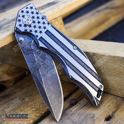 PATRIOTIC OUTDOOR 9" POCKET FOLDING KNIFE Proud of America US FLAG We The People