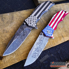 PATRIOTIC OUTDOOR 9" POCKET FOLDING KNIFE Proud of America US FLAG We The People