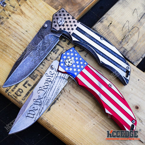 PATRIOTIC OUTDOOR 9" POCKET FOLDING KNIFE Proud of America US FLAG We The People