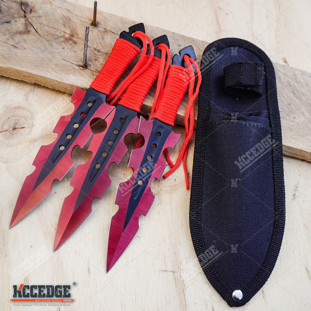 3 COLOR 3PC 7.25 TACTICAL RESCUE Knife SET NINJA KUNAI Hunting +Sheath