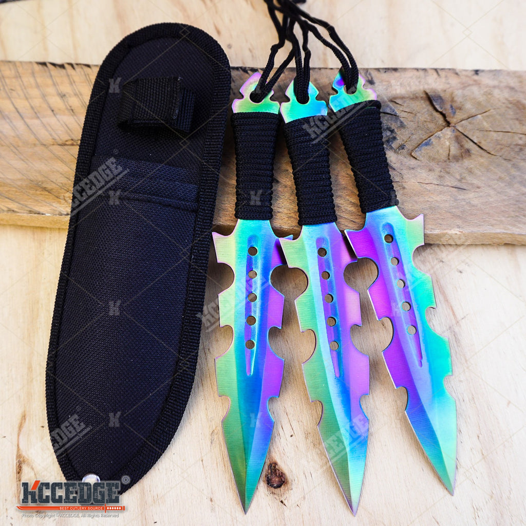 3Pc 7.5 Ninja Tactical Combat Kunai Throwing Knife Set W/Sheath GREEN  Hunting - MEGAKNIFE