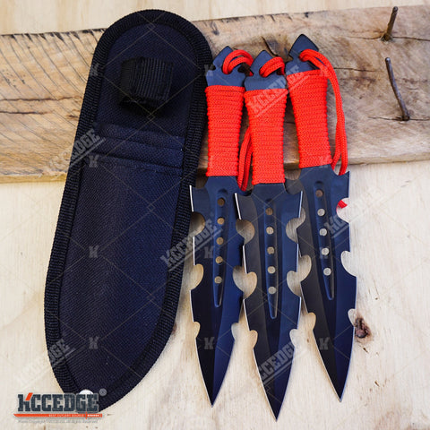 3PC 7.25 NINJA KUNAI TACTICAL ASSASSIN Double Edged Knife Set + Sheath