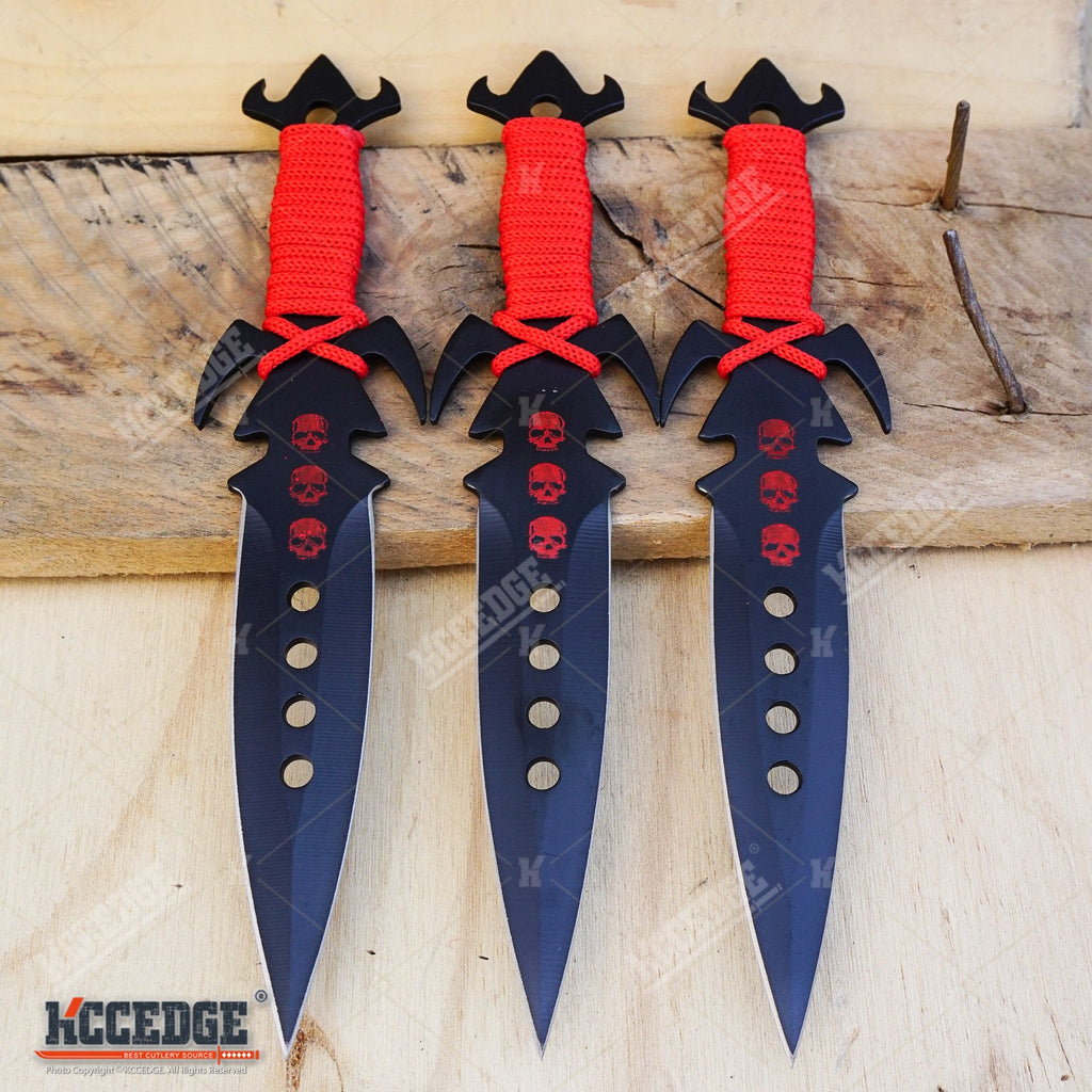 3 PC MINI NINJA 4.75 METAL THROWING KNIVES SET w/ SHEATH Kunai