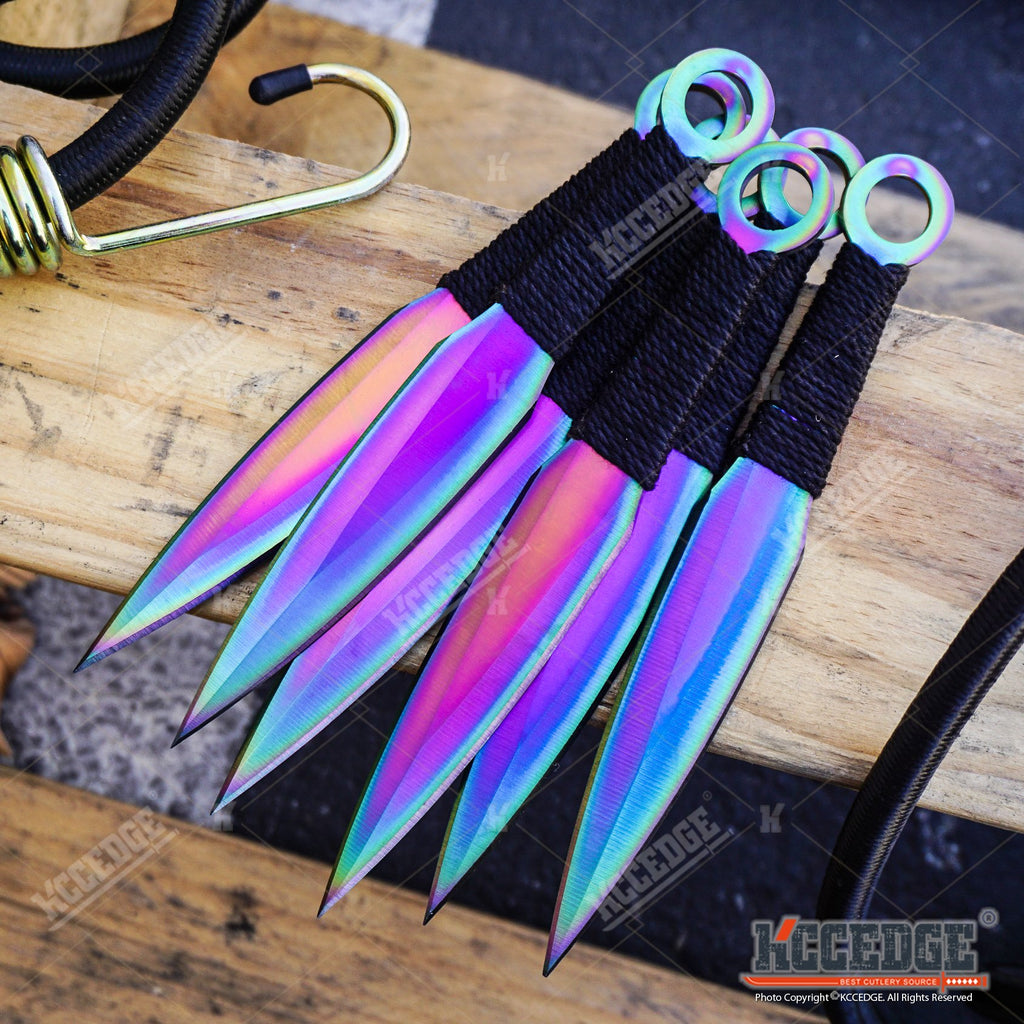 12PC Ninja Hunting KNIVES Multicolor Combat Kunai Knife Set Case