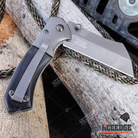 Little Cleaver Combo 2PC Mini 6.5" Pocket Knife + FIXED US Flag 8" CLEAVER