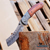 Image of 2PC Cleaver Combo Etched Damascus FIXED Cleaver + SHAVER Folding Pocket CLEAVER
