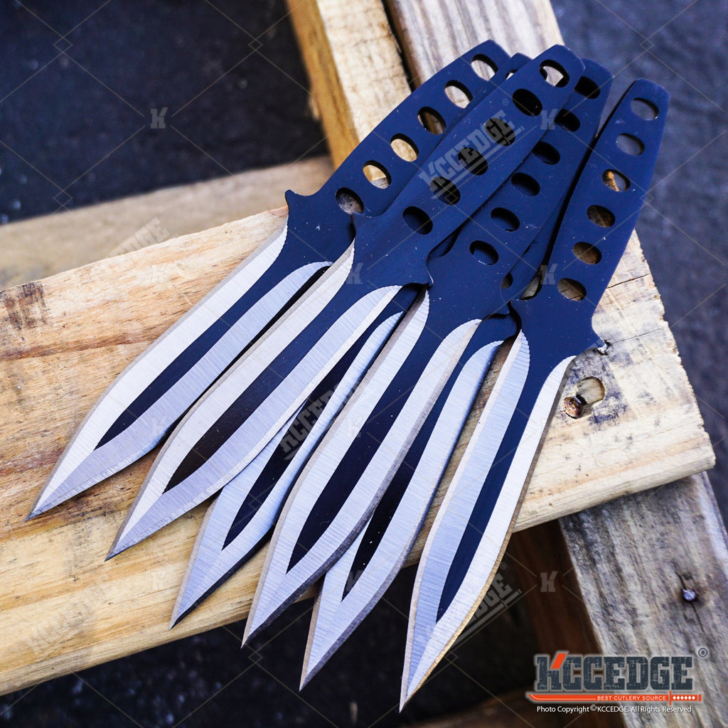 6pc SET Kunai 5.5 SPIDER Throwing Knives NINJA Black DAGGER Hunting W/  Case