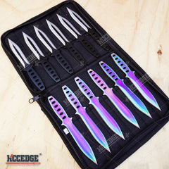 12PC Ninja Hunting KNIVES Multicolor Combat Kunai Throwing Knife Set Case