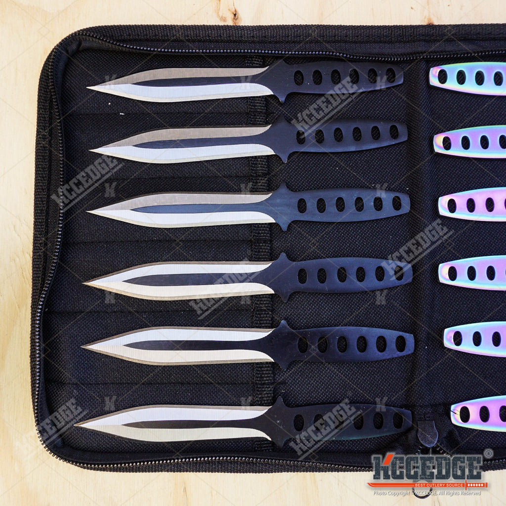 12PC Ninja Hunting KNIVES Multicolor Combat Kunai Knife Set Case