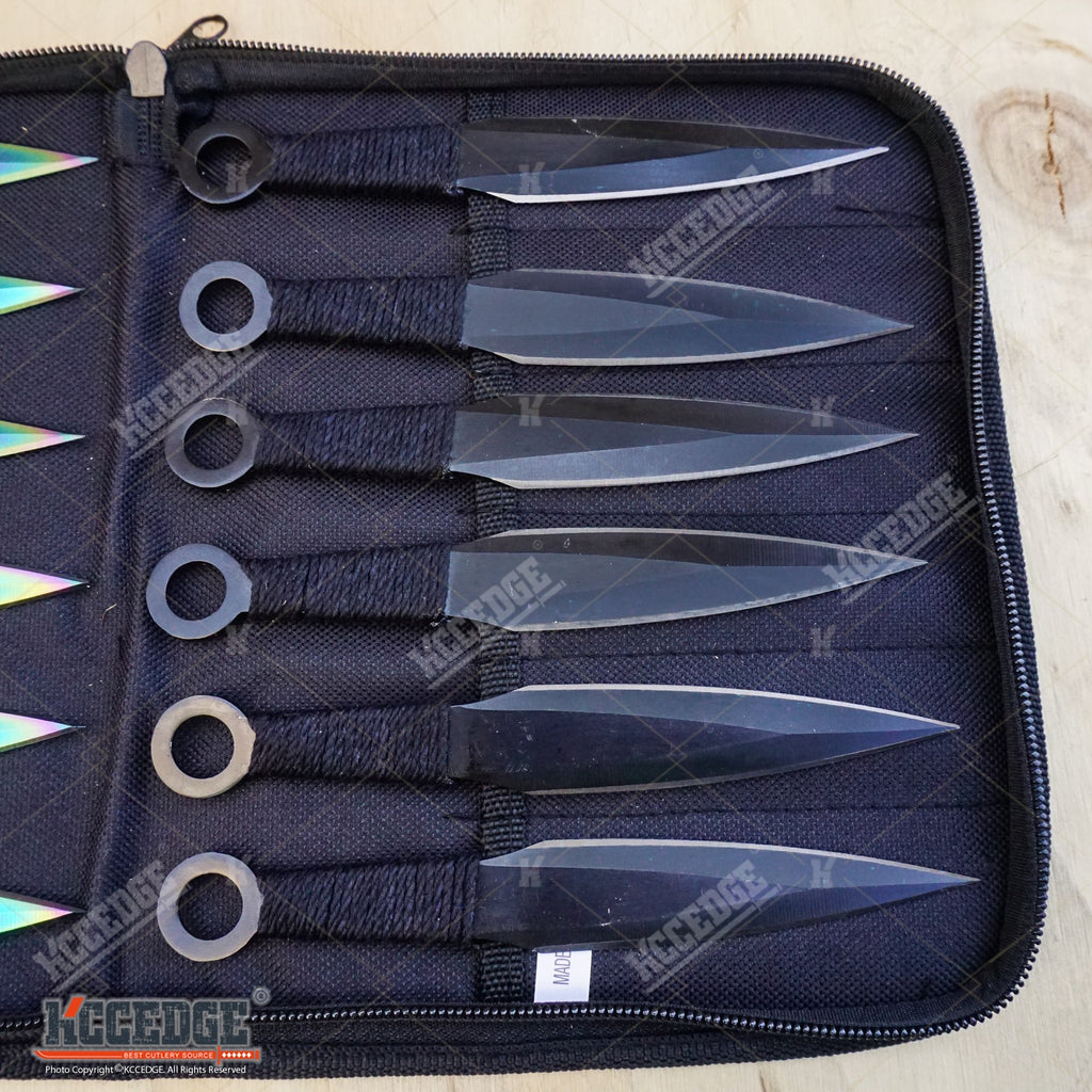 12PC 6 BLACK NINJA FULL TANG Knife Set w/ Nylon Zipper Case