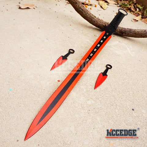 27" TWO TONE TECHNICOLOR Ninja Sword Machete w/ 2 Throwing Knife Tactical Katana
