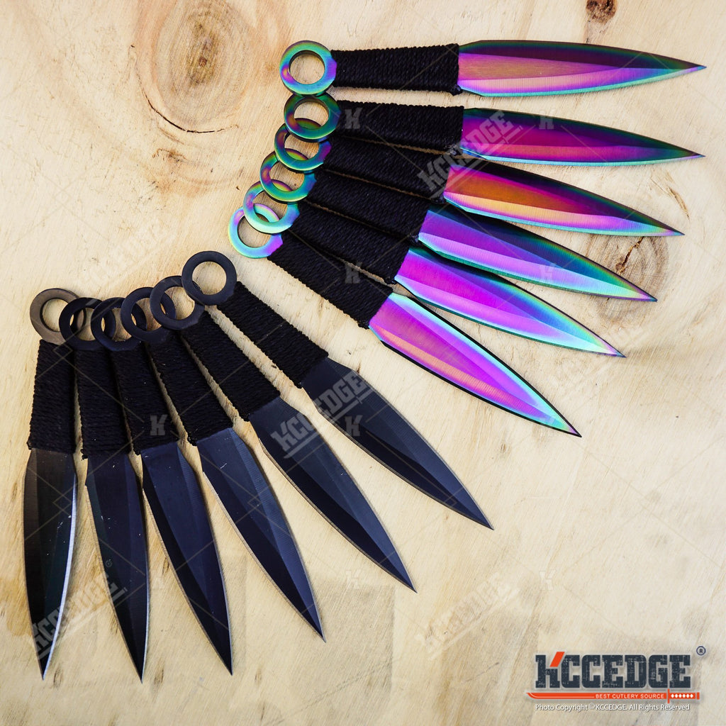 12 PCs 6 Ninja Hunting Rainbow Tactical Kunai Throwing Knife Set + Case -  MEGAKNIFE