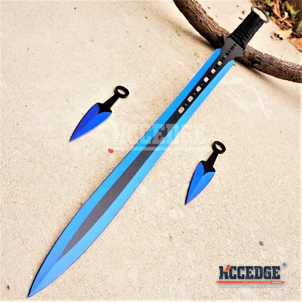 27 Ninja Sword Tactical Fixed BLADE Machete w/ 2 Throwing Knife + Sheath  Set