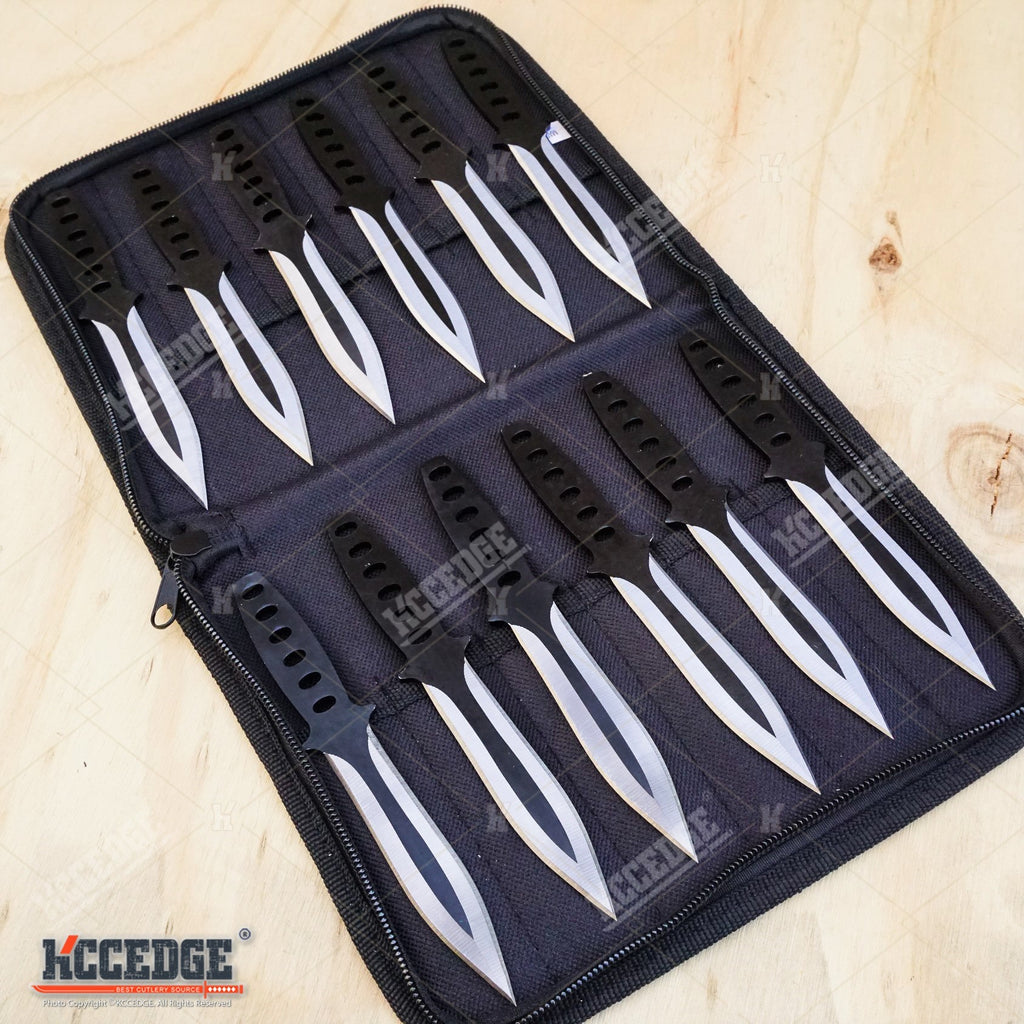 12 PC TACTICAL METAL 6 THROWING KNIFE SET w/ SHEATH Combat Kunai Ninja  Case