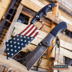 Little Cleaver Combo 2PC Mini 6.5" Pocket Knife + FIXED US Flag 8" CLEAVER