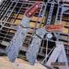 Image of 2PC Damascus Cleaver Combo FIXED BLADE Cleaver + Assisted Open Folding CLEAVER
